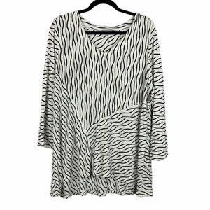 Habitat Lagenlook Zebra Striped Textured Long Sleeve Tunic Top Large White Black